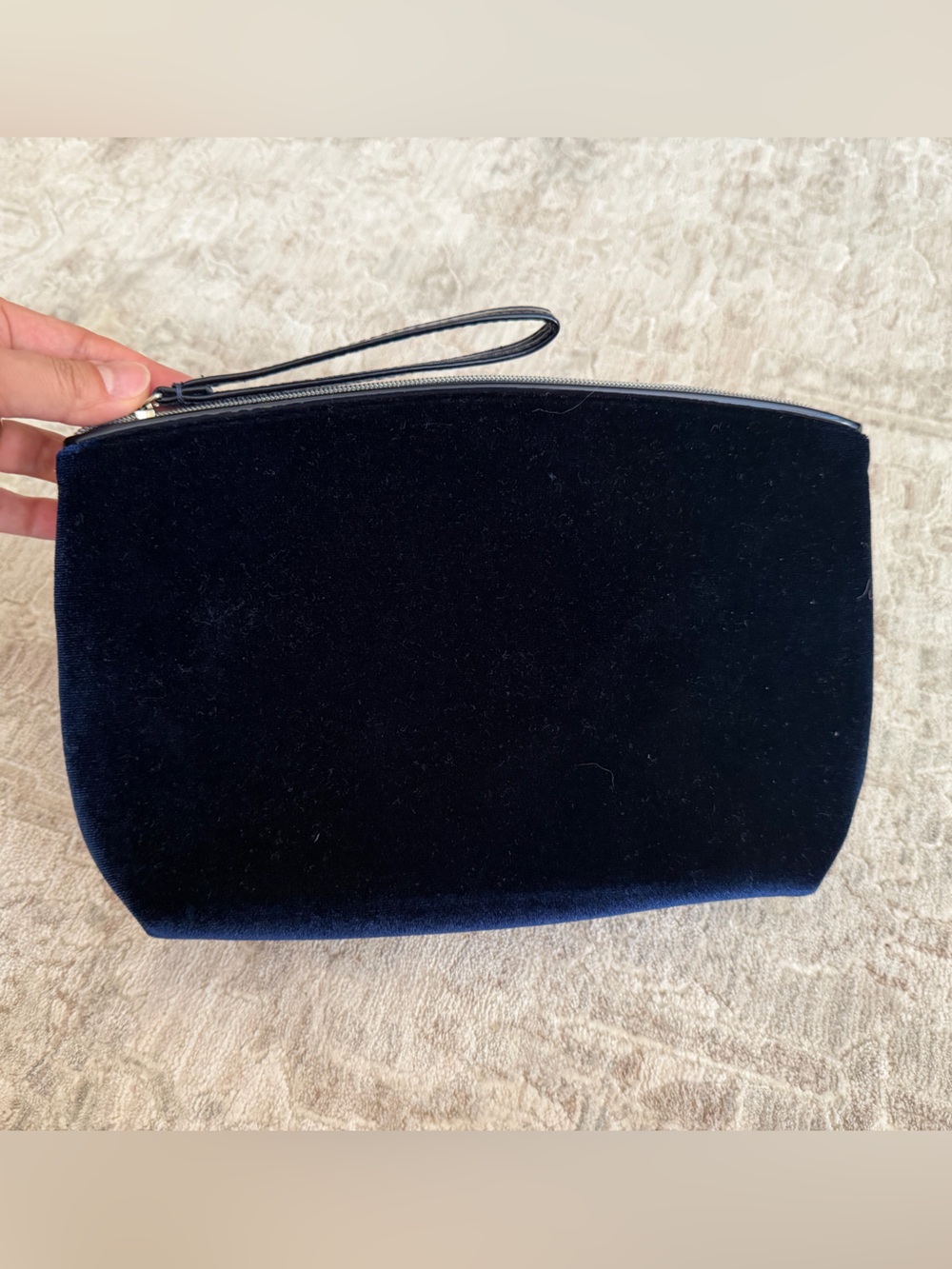 Lancôme Navy Blue Velvet Cosmetic Bag Wristlet Pouch